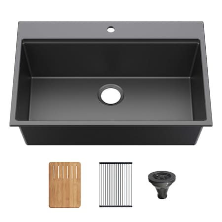 Kibi 33in Top-Mount Workstation Single Bowl Quartz Kitchen Sink K4-TS33T